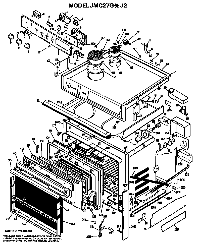 GE JMC27G*J2 main body/cooktop/controls diagram