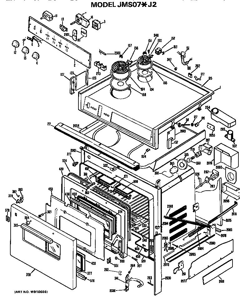 GE JMS07*J2 main body/cooktop/controls diagram