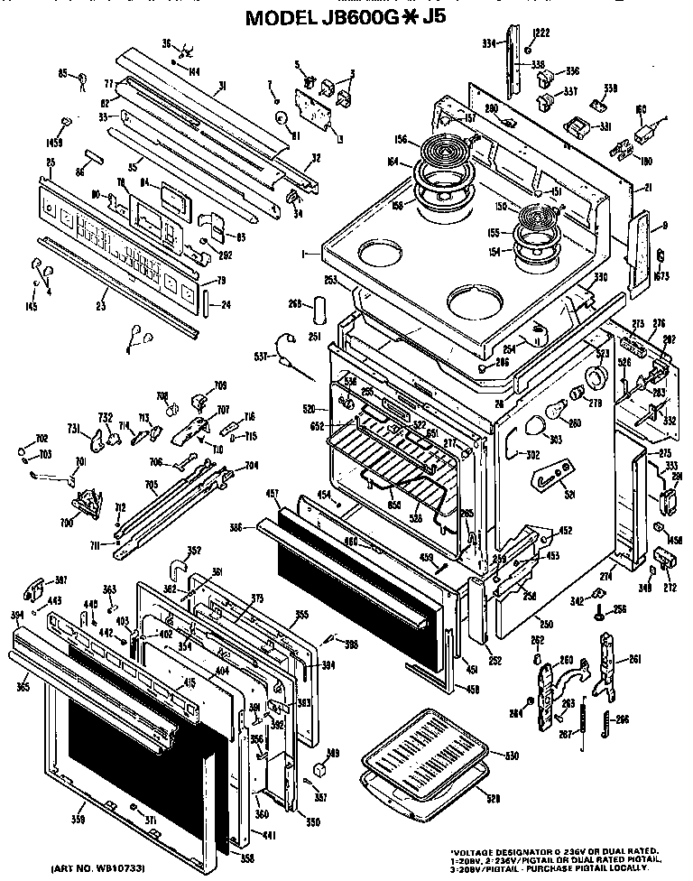 GE JB600G*J5 main body/cooktop/controls diagram