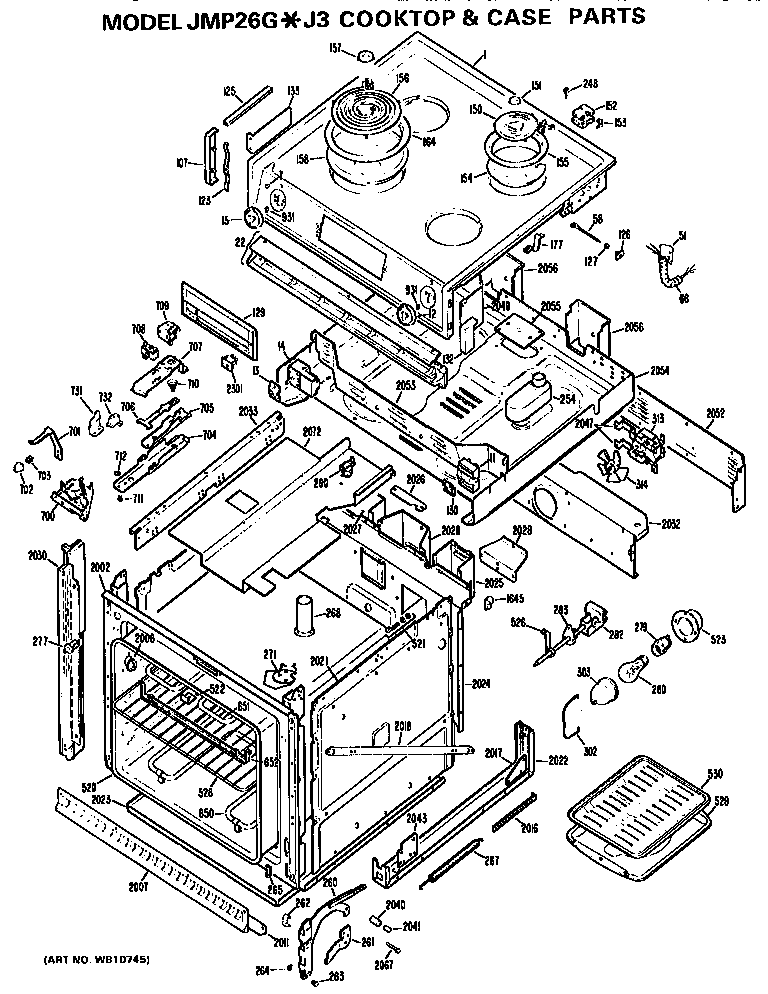 GE JMP26G*J3 main body/cooktop diagram