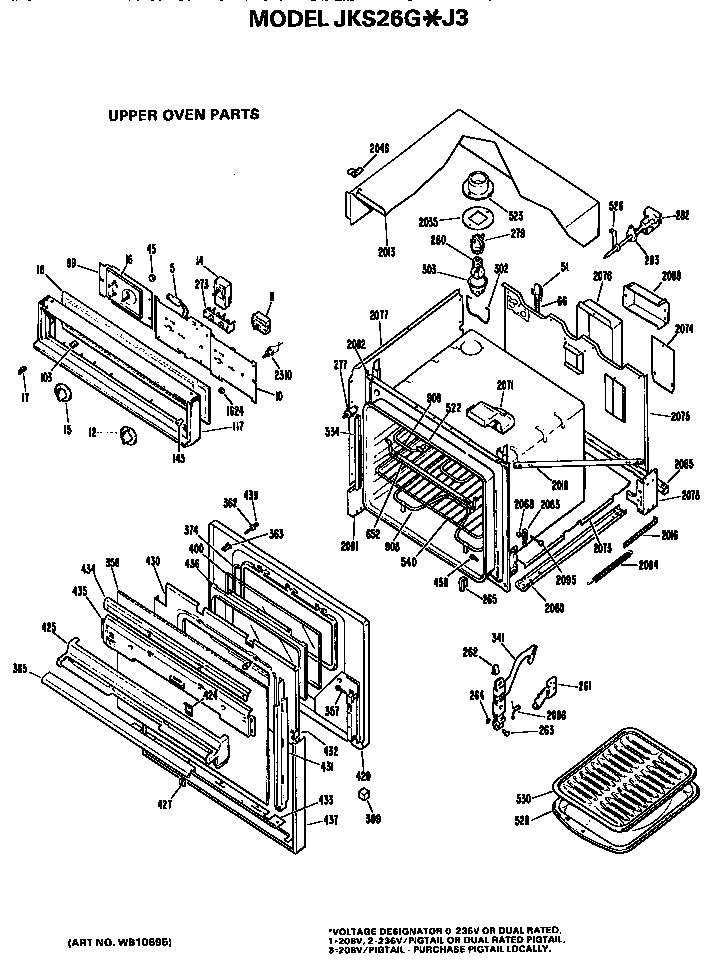 GE JKS26GJ3 upper oven/door and control diagram