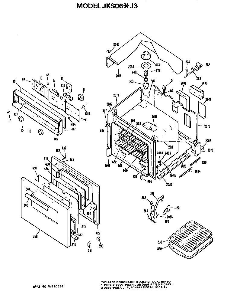 GE JKS06G*J3 main body/controls diagram