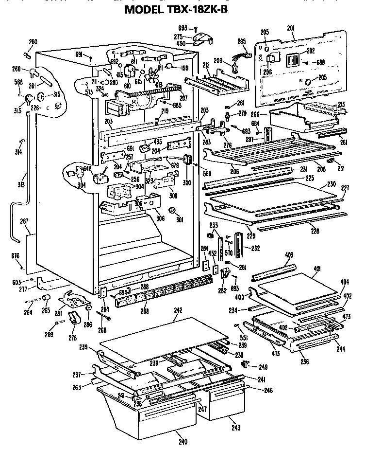 GE TBX18ZKBR cabinet parts diagram