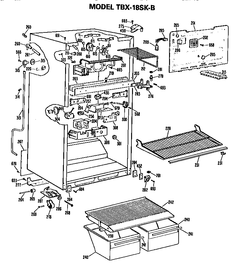 GE TBX18SKBL cabinet parts diagram