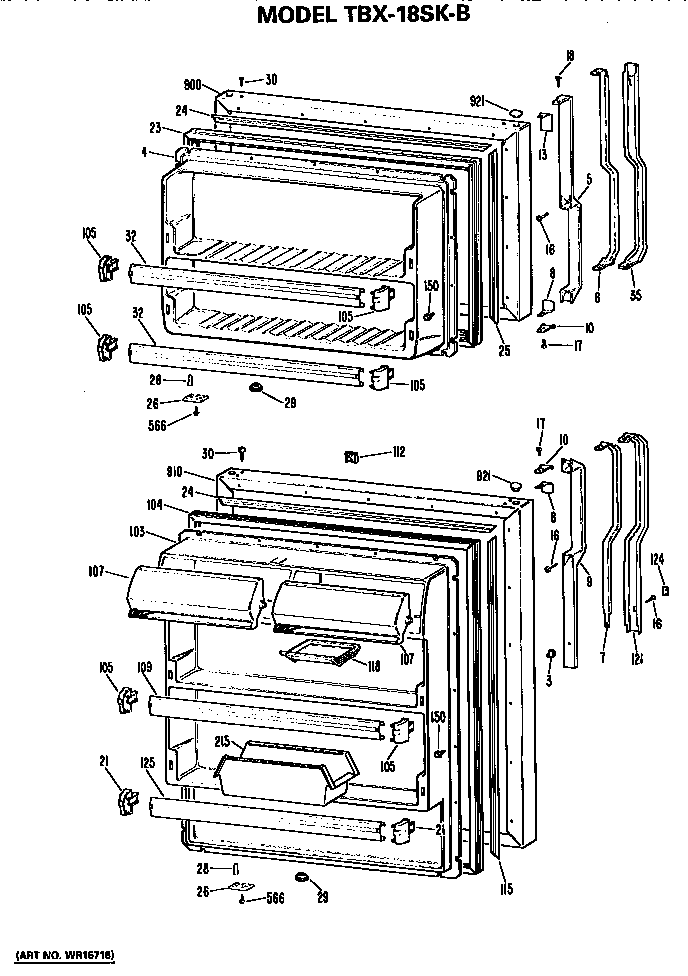 GE TBX18SKBL doors diagram