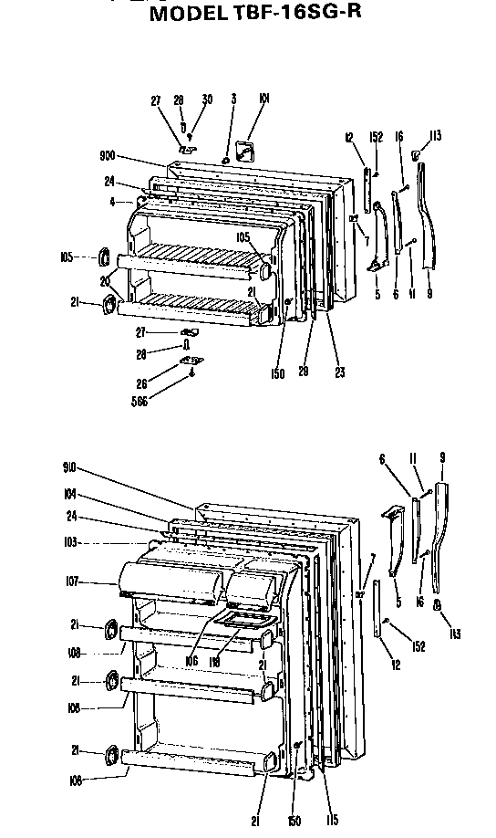 GE TBF16SGRR doors diagram