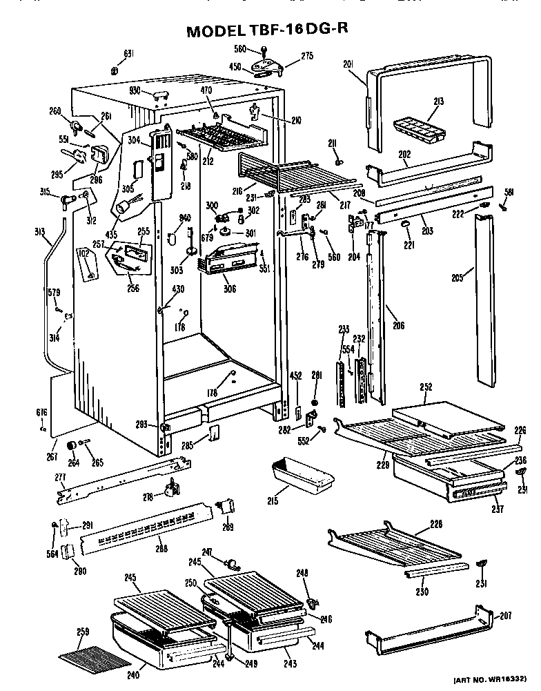 GE TBF16DGR cabinet parts diagram