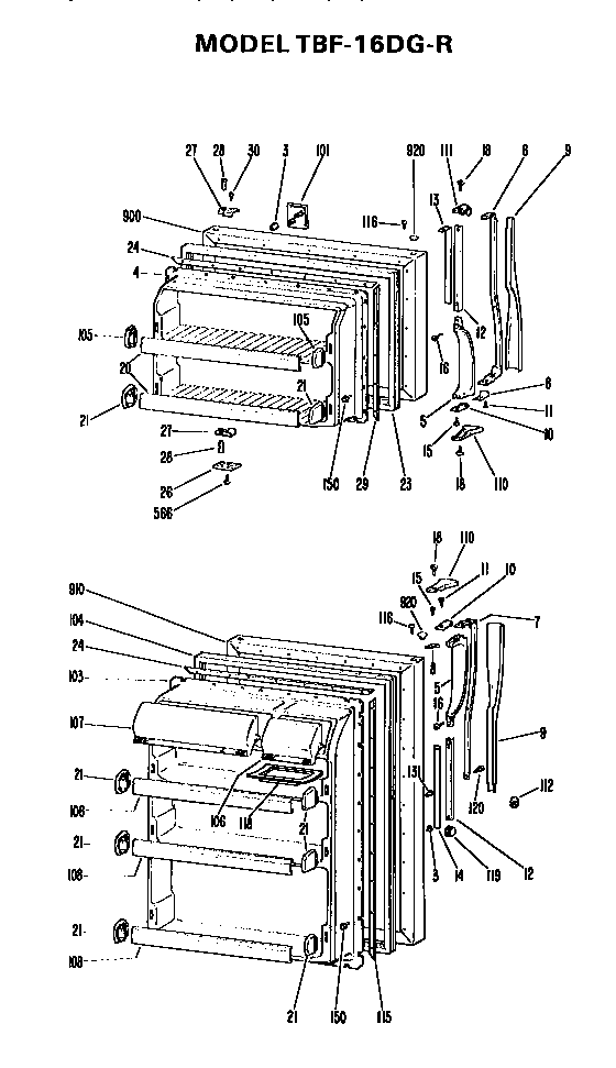 GE TBF16DGR doors diagram