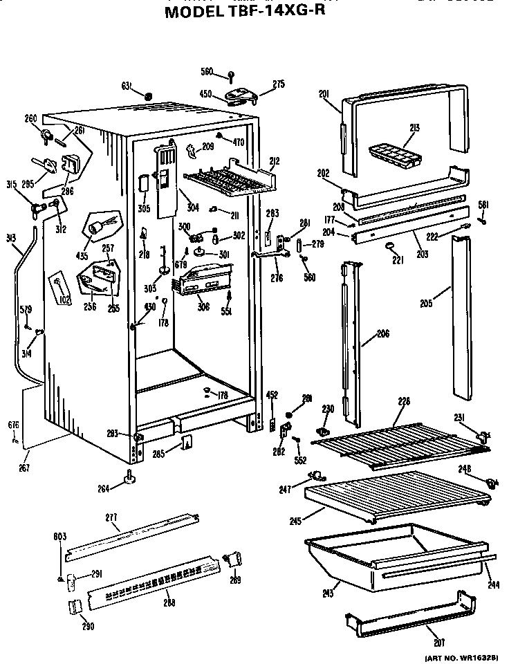 GE TBF14XGR cabinet parts diagram