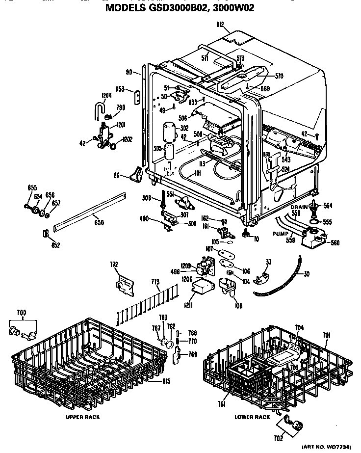 GE GSD3000B02 tub/racks diagram