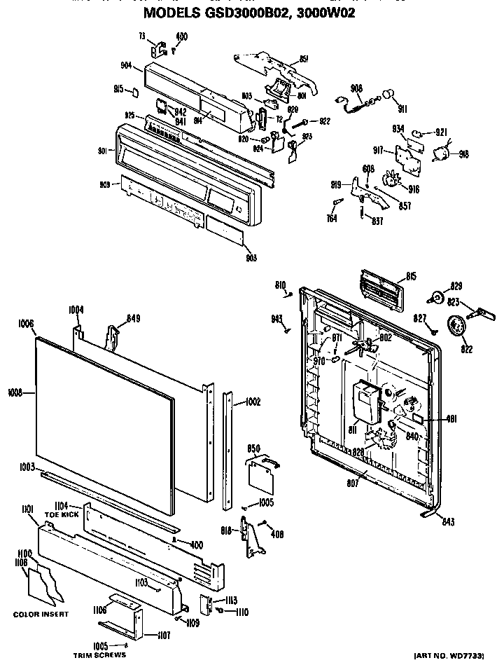GE GSD3000B02 front/control panel diagram