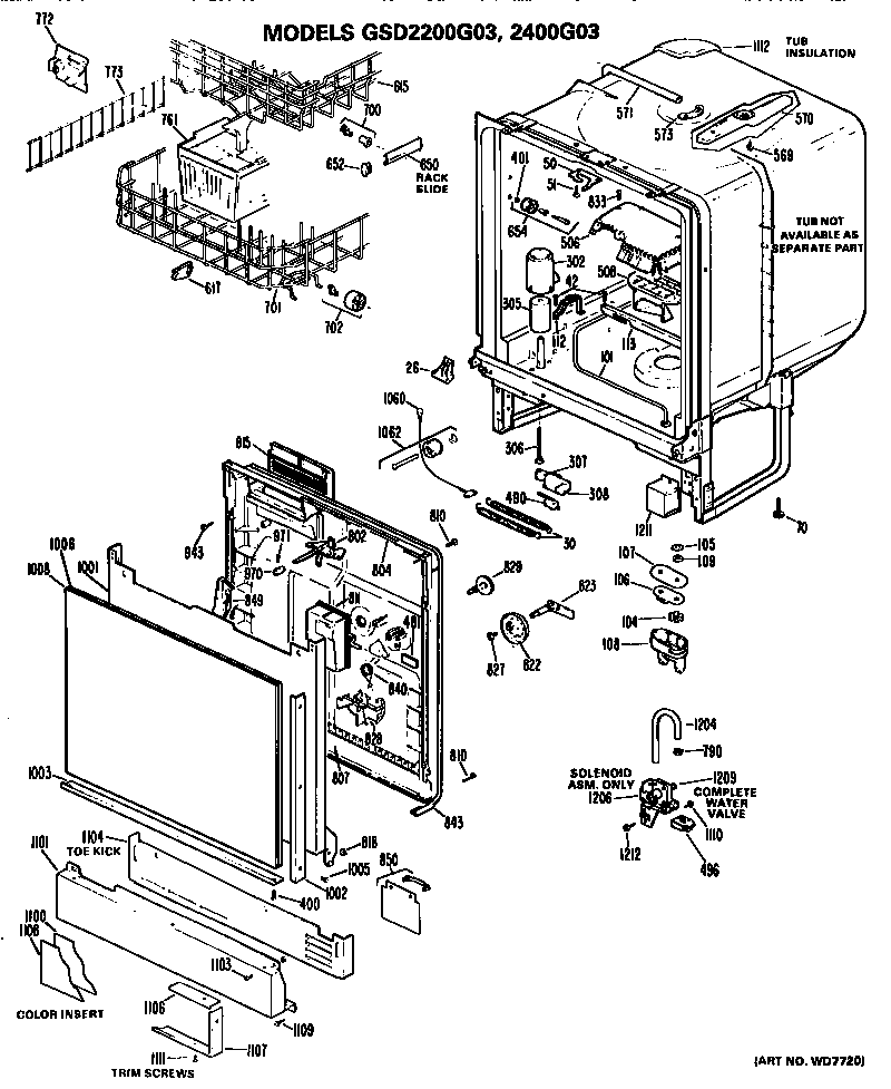 GE GSD2400G03 tub/front panel diagram