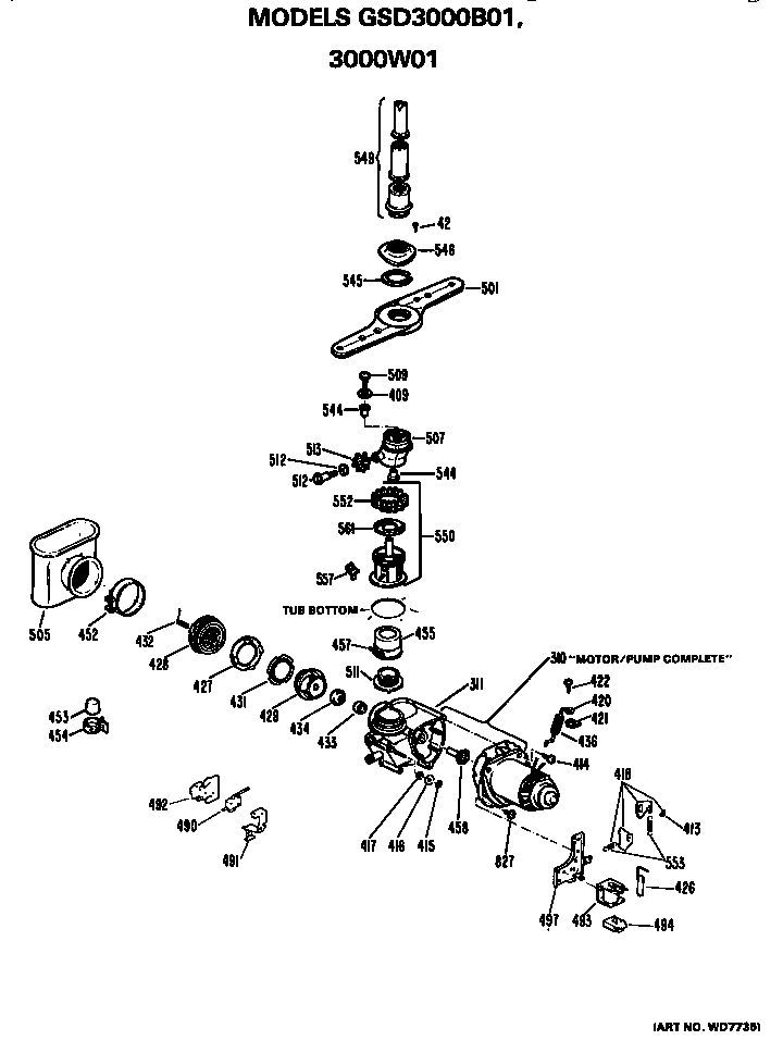 GE GSD3000W01 motor-pump diagram