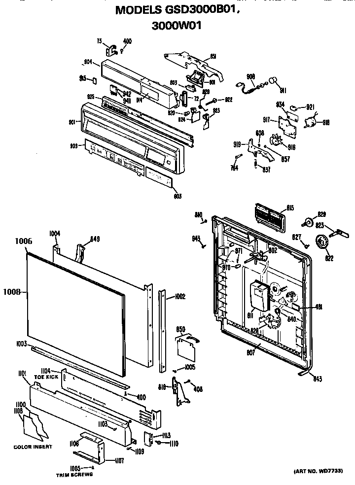 GE GSD3000W01 front/control panel diagram