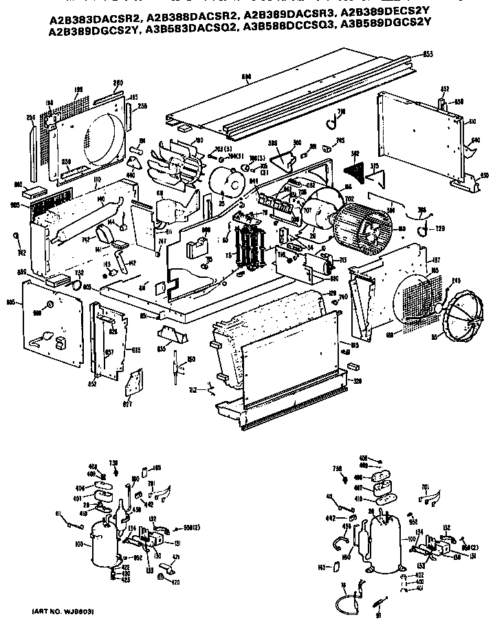 GE A2B389DACSR3 replacement parts/compressor diagram