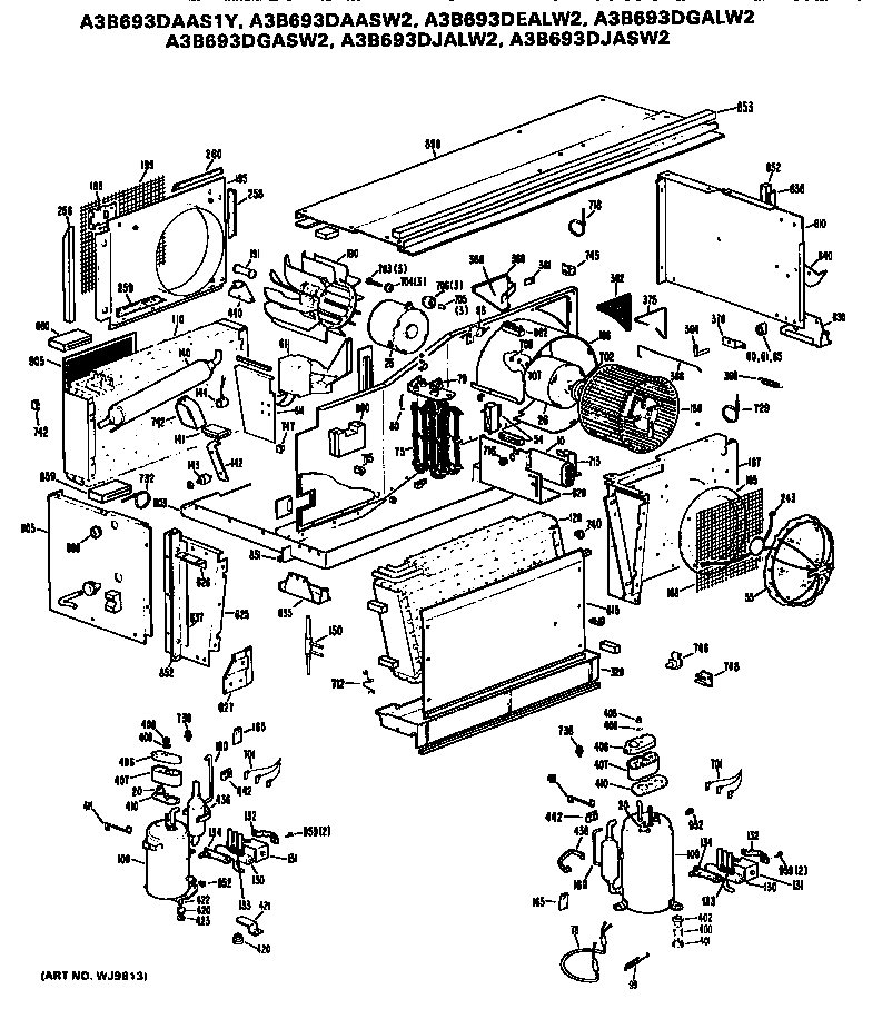 GE A3B693DJALW2 replacement parts/compressor diagram
