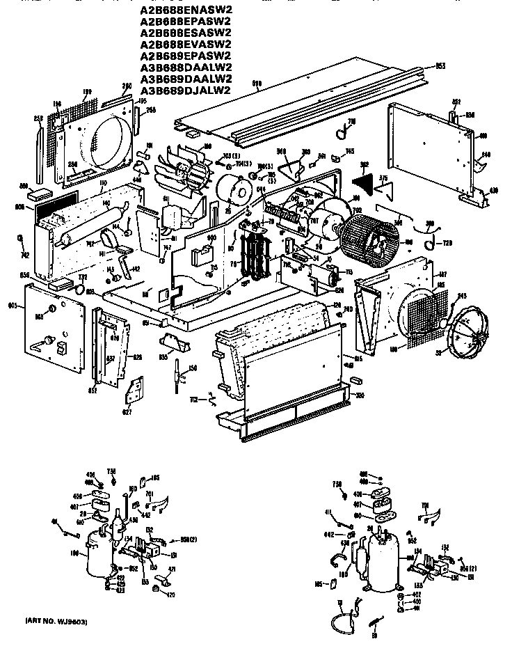 GE A2B688EPASW2 replacement parts/compressor diagram