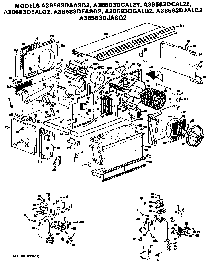 GE A3B583DCAL2Z replacement parts/compressor diagram