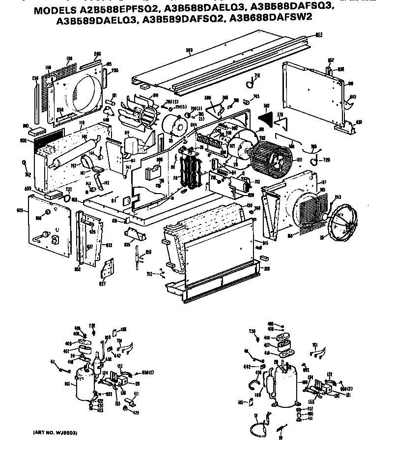 GE A3B588DAELQ3 replacement parts/compressor diagram