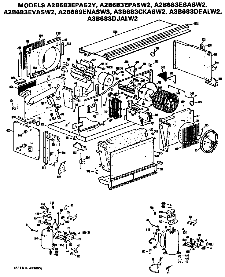 GE A2B683EVASW2 replacement parts/compressor diagram