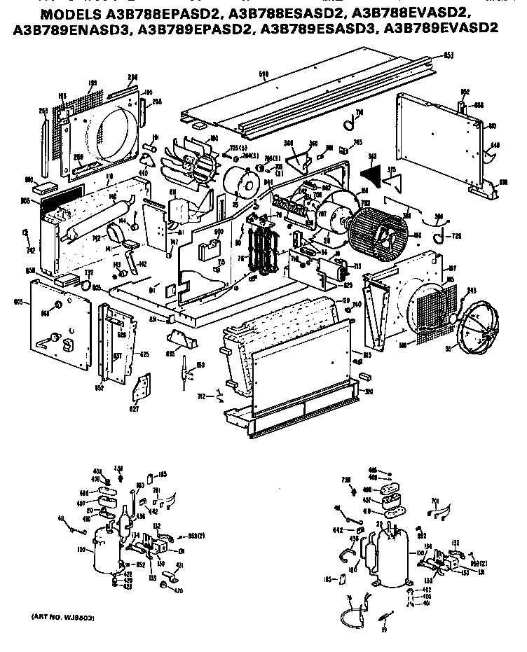 GE A3B789ESASD3 replacement parts/compressor diagram