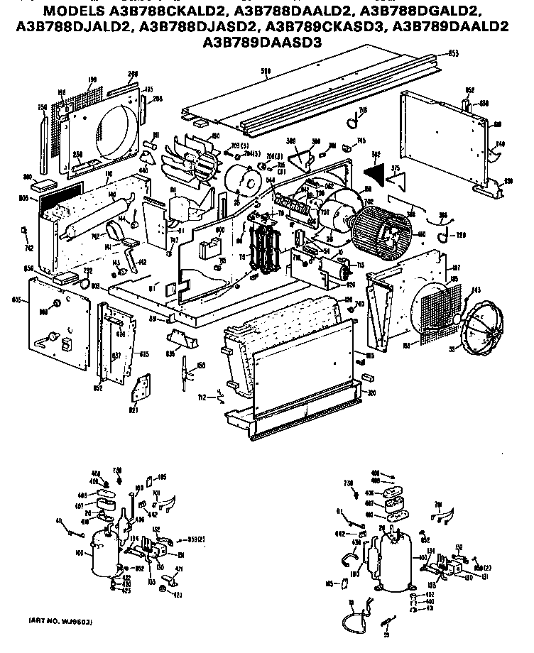 GE A3B789CKASD3 replacement parts/compressor diagram