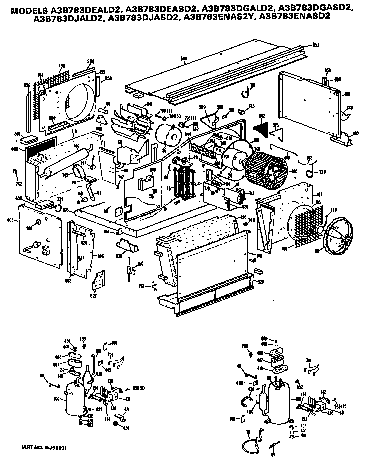 GE A3B783DGASD2 replacement parts/compressor diagram