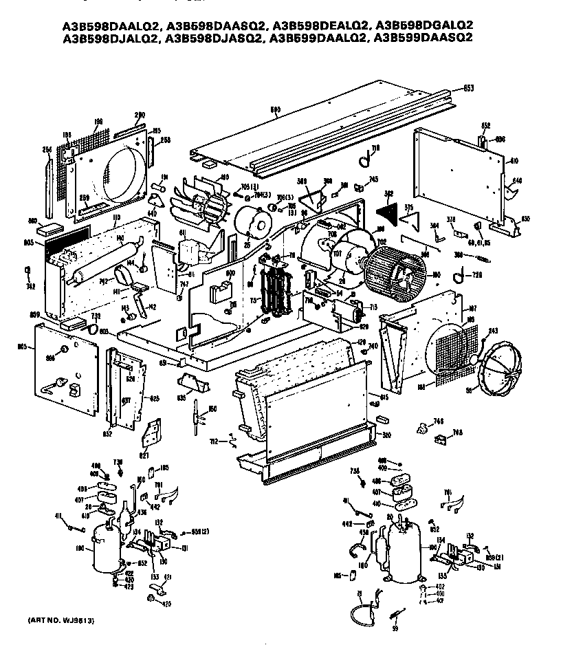 GE A3B598DJASQ2 replacement parts/compressor diagram