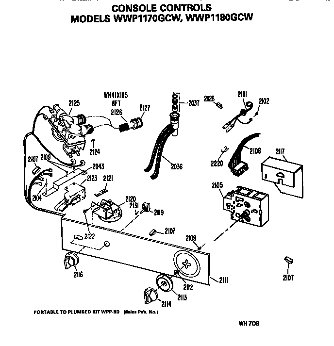 GE WWP1170GCW console diagram