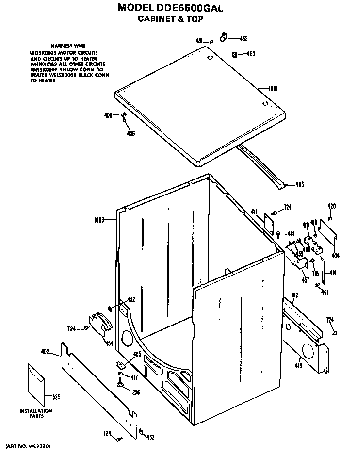 GE DDE6500GAL cabinet diagram