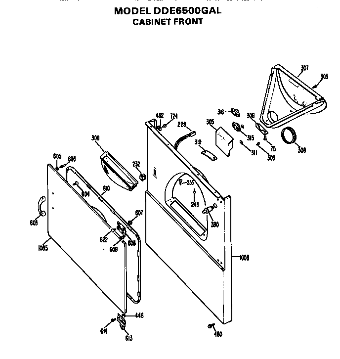 GE DDE6500GAL cabinet front diagram