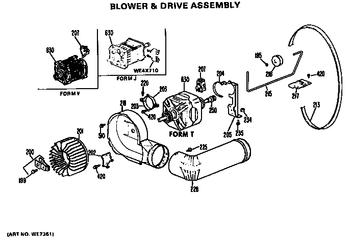 GE DDE6500GAL blower and drive assembly diagram