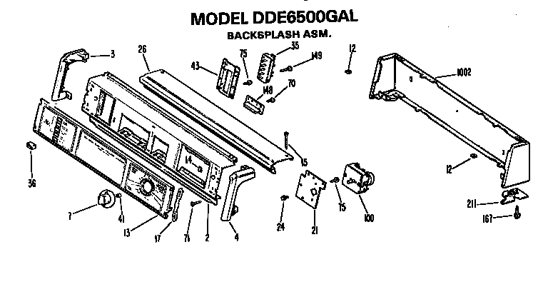 GE DDE6500GAL backsplash assembly diagram
