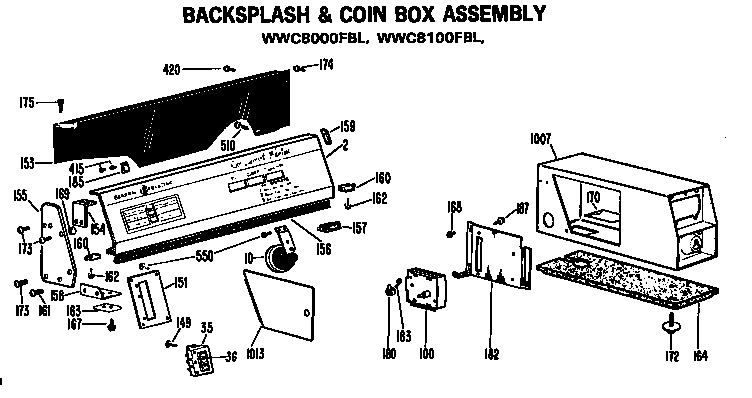 GE WWC7500FBL backspalsh and coin box diagram