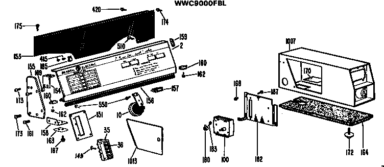 GE WWC7500FBL backsplash and coin box for wwc9000fbl diagram