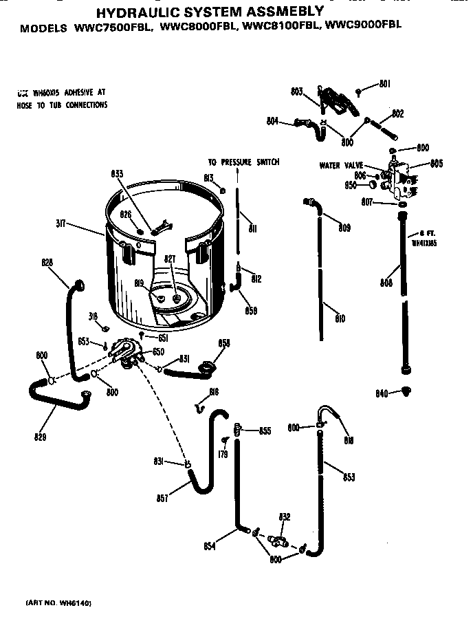 GE WWC7500FBL hydraulic system assembly diagram