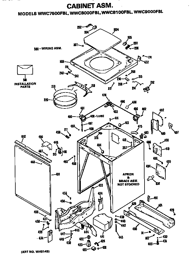 GE WWC7500FBL cabinet assembly diagram