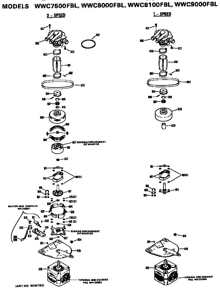 GE WWC7500FBL 1 and 2 speed motor diagram