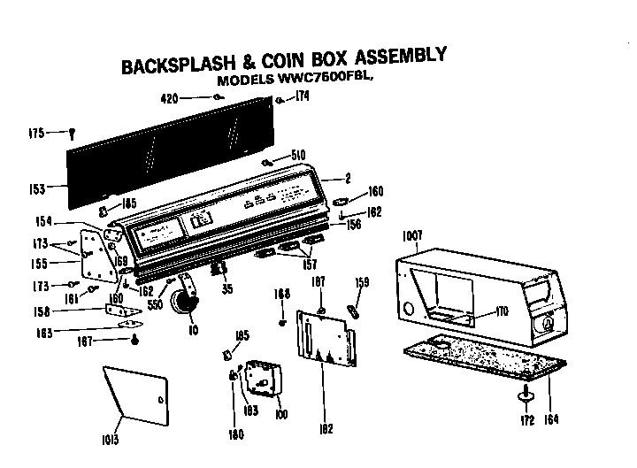 GE WWC7500FBL backsplash and coin box diagram