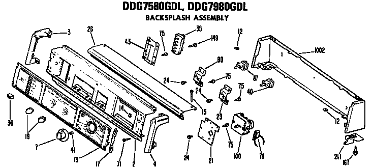 GE DDG4580GDL backsplash for ddg7580gdl and ddg7980gdl diagram