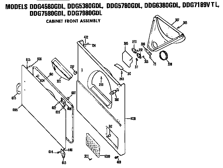 GE DDG4580GDL cabinet front diagram