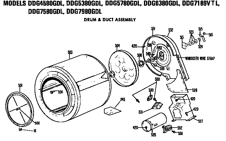 GE DDG4580GDL drum and duct assembly diagram