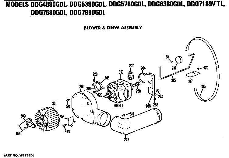 GE DDG4580GDL blower and drive assembly diagram