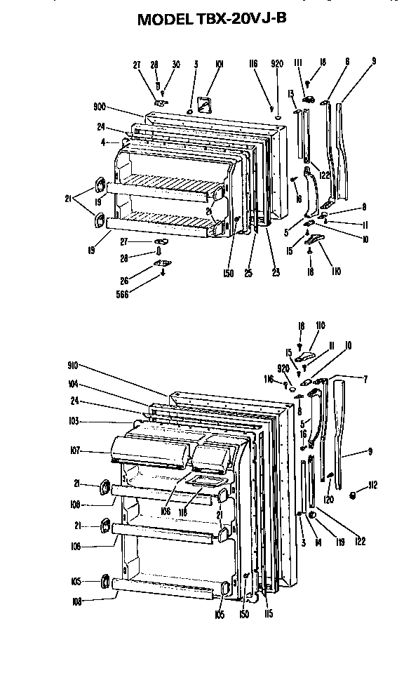 GE TBX20VJB doors diagram
