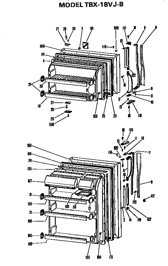 GE TBX18VJB doors diagram