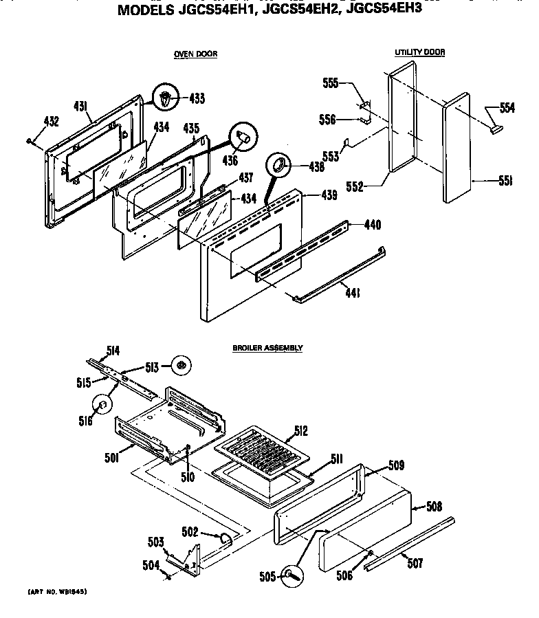 GE JGCS54EH3 door & broiler assy. diagram