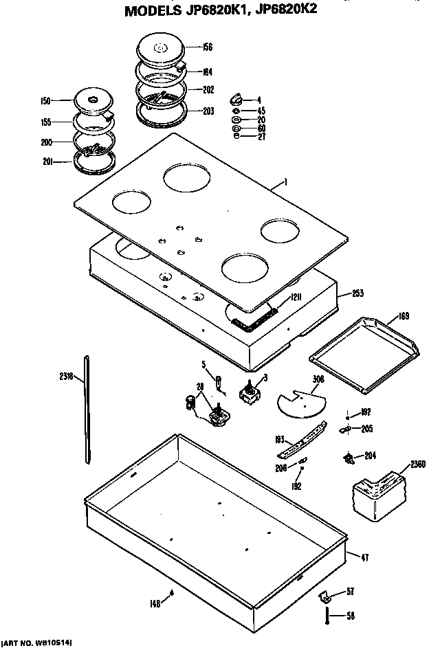 GE JP6820K2 cooktop diagram