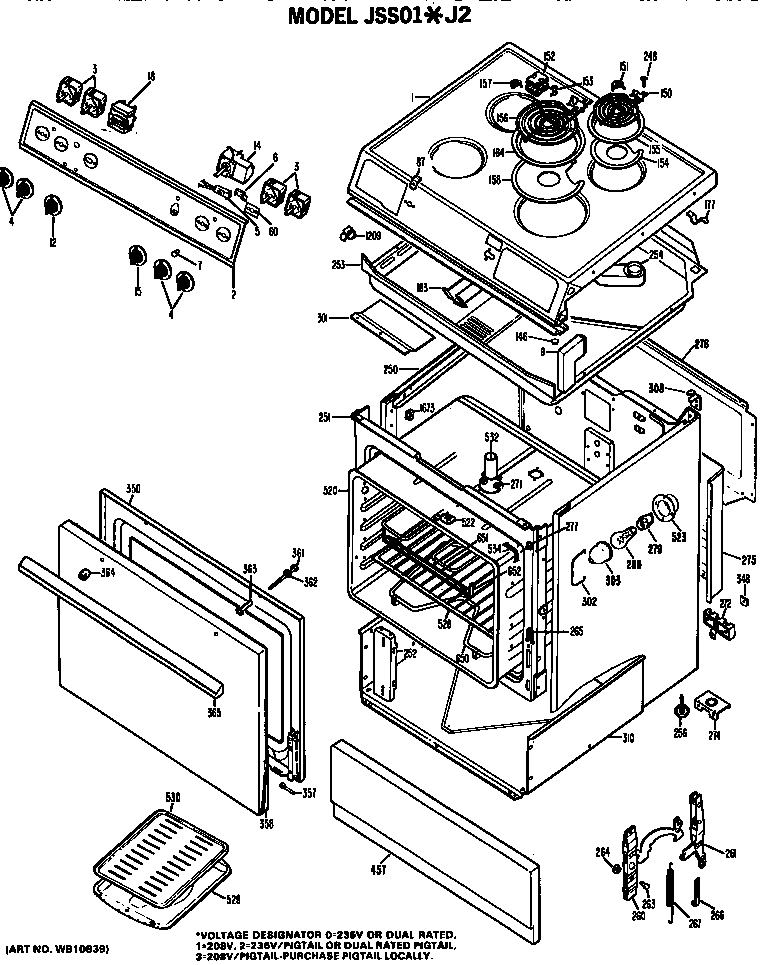 GE JSS01*J2 main body/cooktop/controls diagram