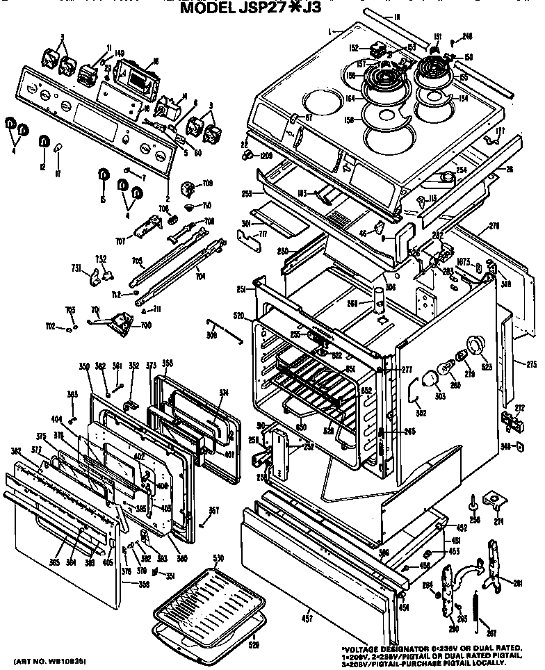 GE JSP27*J3 main body/cooktop/controls diagram