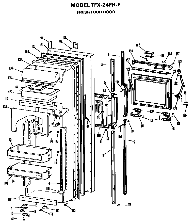 GE TFX24FHE fresh food door diagram
